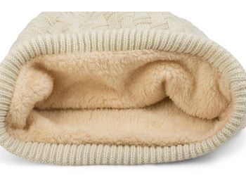 styleBREAKER Feinstrick Longbeanie Mütze mit Flecht Muster und warmem Fleece Innenfutter | Winter Strickmütze Unisex elastisch weich bequem warm