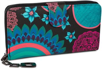 styleBREAKER Damen Geldbörse mit buntem Blumen Blüten Mandala Muster, Ethno Style, Reißverschluss, Portemonnaie 02040040