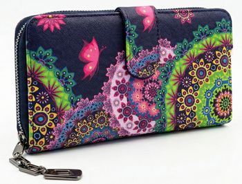 styleBREAKER Damen Geldbörse mit buntem Blumen Blüten Mandala Muster, Ethno Style, Reißverschluss, Portemonnaie 02040040