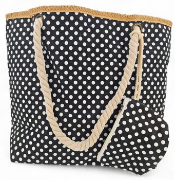 styleBREAKER Strandtasche mit Punkte Muster und Kordelgriffen | großes Hauptfach mit Reißverschluss | inkl. abnehmbarer Kosmetiktasche | Shopper Damen mit Bast-Detail