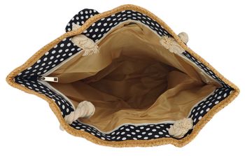 styleBREAKER Strandtasche mit Punkte Muster und Kordelgriffen | großes Hauptfach mit Reißverschluss | inkl. abnehmbarer Kosmetiktasche | Shopper Damen mit Bast-Detail