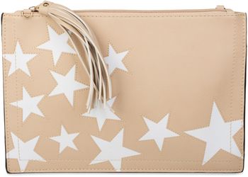 styleBREAKER Clutch mit Sterne Muster, Quasten Anhänger am Reißverschluss, Handschlaufe und Umhängegurt, Damen 02012075