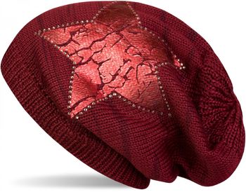 styleBREAKER Strick Beanie Mütze mit Vintage Stern Print und Strass Rand, Strickmütze mit Streifen Muster, Unisex 04024083