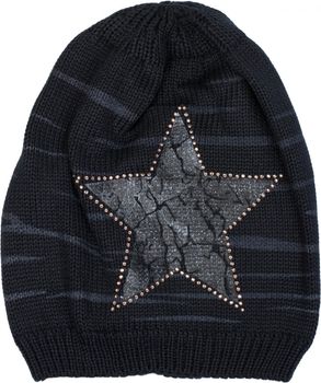 styleBREAKER Strick Beanie Mütze mit Vintage Stern Print und Strass Rand, Strickmütze mit Streifen Muster, Unisex 04024083