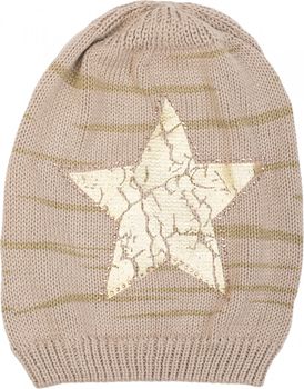 styleBREAKER Strick Beanie Mütze mit Vintage Stern Print und Strass Rand, Strickmütze mit Streifen Muster, Unisex 04024083