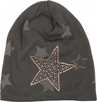 styleBREAKER warme Feinstrick Beanie Mütze mit All Over Stern Muster, Strass Stern und sehr weichem Fleece Innenfutter, Unisex 04024084