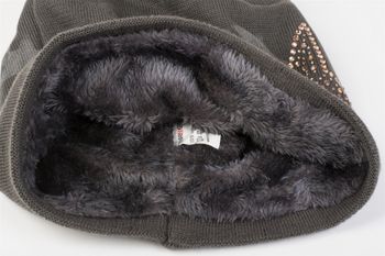 styleBREAKER warme Feinstrick Beanie Mütze mit All Over Stern Muster, Strass Stern und sehr weichem Fleece Innenfutter, Unisex 04024084