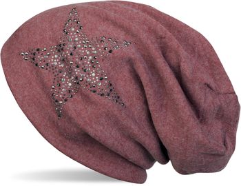 styleBREAKER Damen Beanie Mütze mit Strass Nieten Stern und Schmucksteine silber-anthrazit, Slouch Longbeanie 04024087