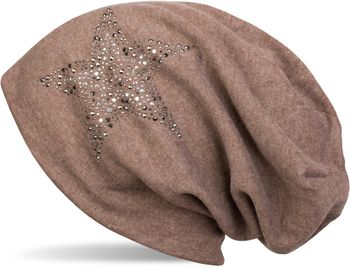 styleBREAKER Damen Beanie Mütze mit Strass Nieten Stern und Schmucksteine silber-anthrazit, Slouch Longbeanie 04024087