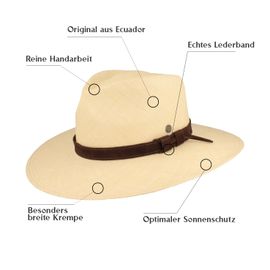 Breiter Panamahut Leder-Garnitur & UV-Schutz 50 von Hut-Breiter in beige Breiter Panamahut Leder-Garnitur & UV-Schutz 50 von Hut-Breiter in beige