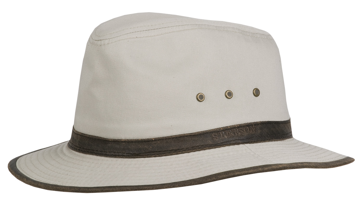 Stetson einfarbiger Baumwoll Traveller Fischerhut mit Lederimitat Besatz
