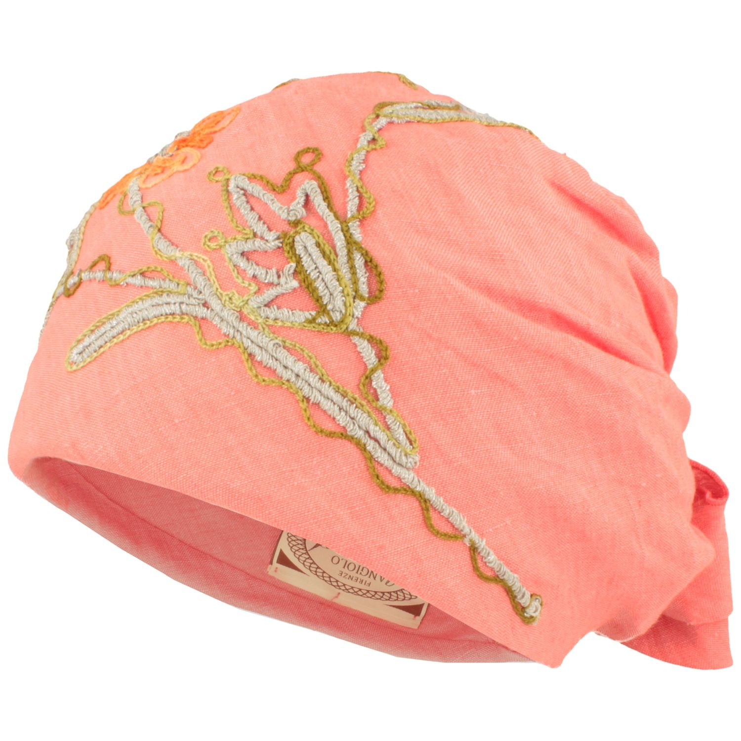 Angiolo Frasconi Turban Stoffmütze Leinen mit Blumenstickerei