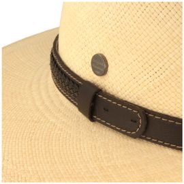Extra breiter Panama Hut mit Leder-Garnitur von Hut-Breiter in beige Extra breiter Panama Hut mit Leder-Garnitur von Hut-Breiter in beige