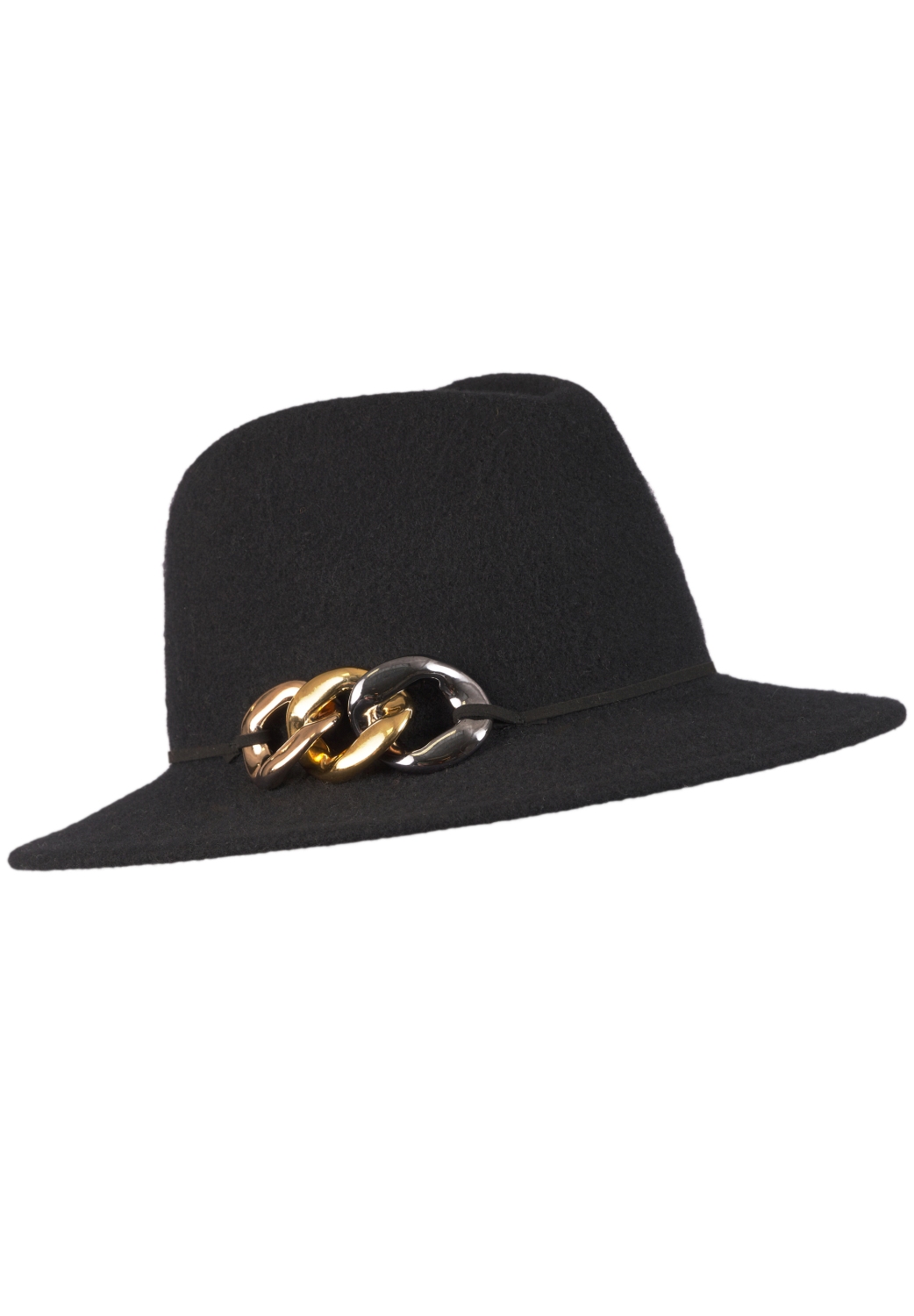 Loevenich eleganter Fedora aus Wolle mit Zierketten-Garnitur
