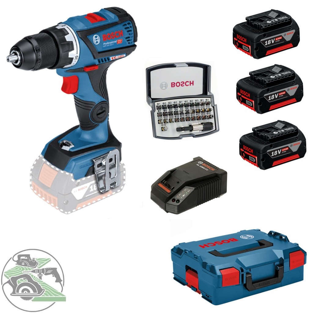 Bosch Akku-Bohrschrauber GSR 18V-21 3x 2,0 Ah-Akkupack L-Boxx Bitset 32tlg.