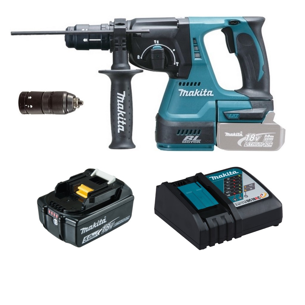 Kit Combo Makita 18V - Smerigliatrice + Tassellatore + 2 Batterie 5.0Ah + Valigette