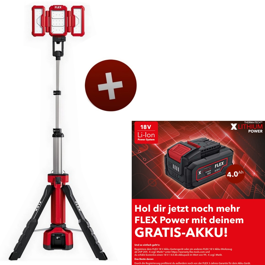 Flex LED Akku Baustrahler Strahler mit Stativ 18V TL4000 18.0/230 530375 Flex LED Akku Baustrahler Strahler mit Stativ 18V TL4000 18.0/230 530375