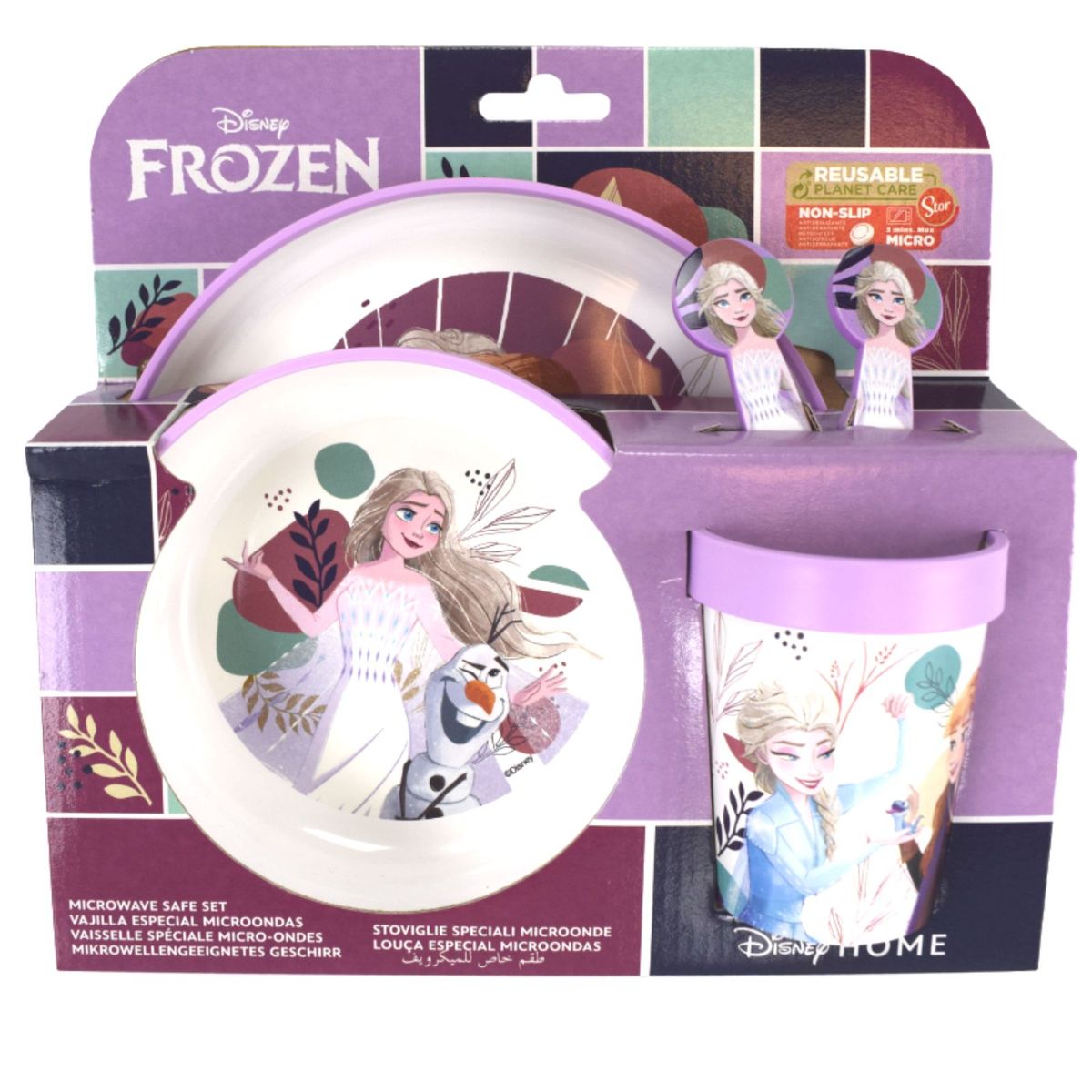 Disney HOME Frozen Kindergeschirr Set 5 teilig für Mikrowellen mit Anti- Rutsch