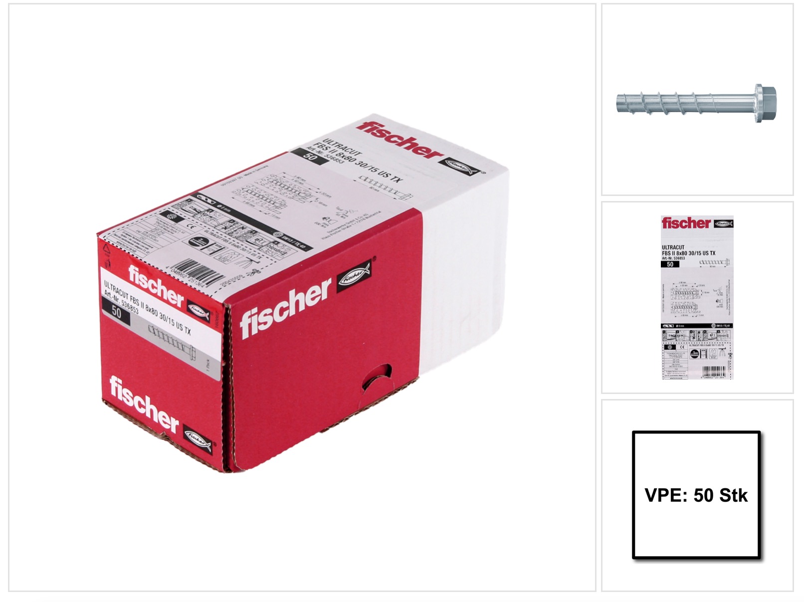 FISCHER 536853 ULTRACUT FBS II US 8x80 30//15 Betonschraube Sechskant