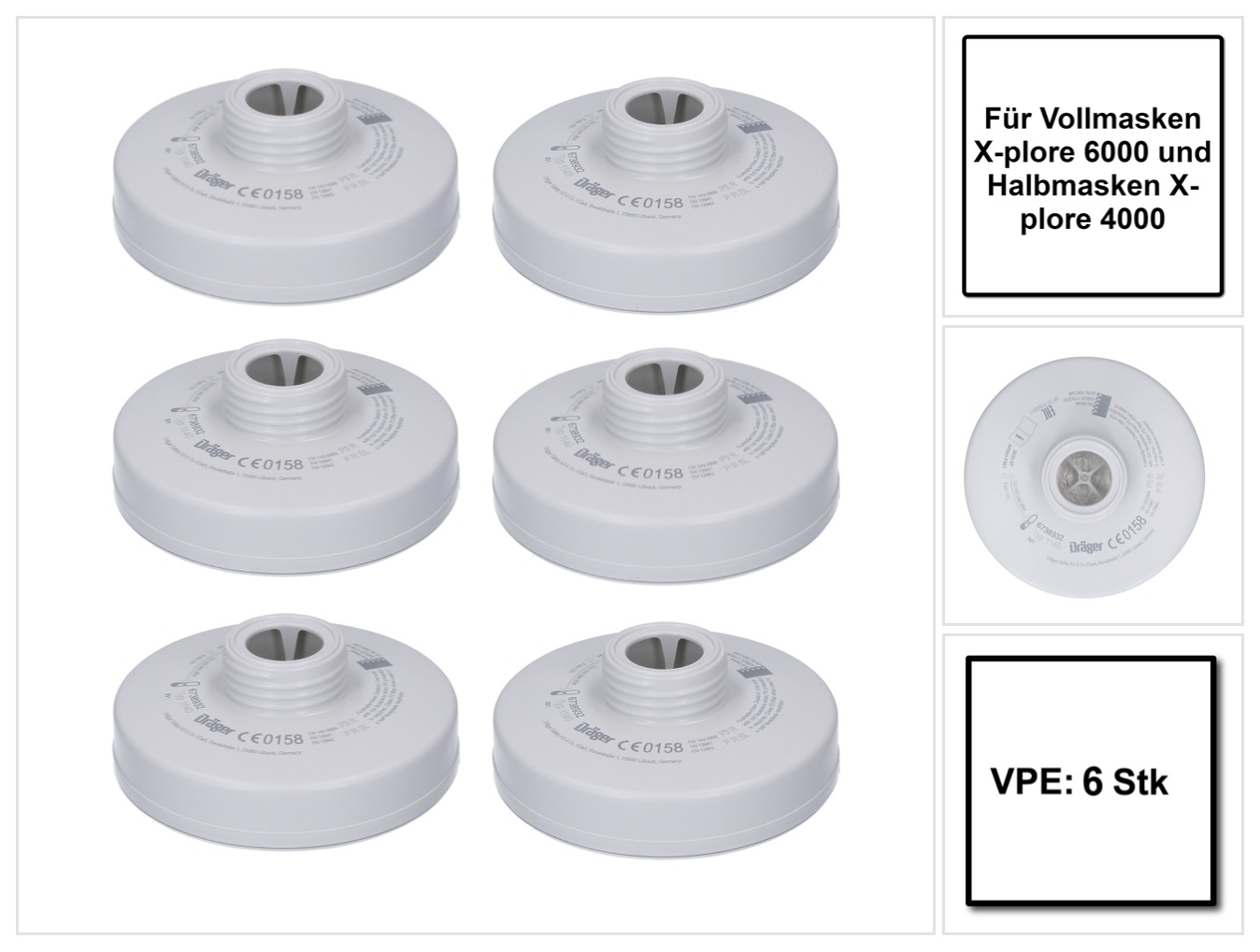Drager Rd40 Partikel Filter Set 6x P3 R 6x 6738932 Fur Vollmasken X Plore 6000 Und Halbmasken X Plore 4000 Dinotech E K