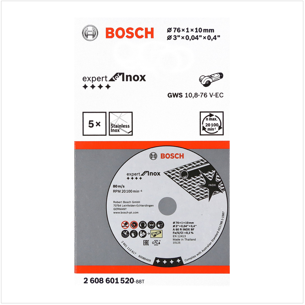 Bosch Trennscheiben Expert for Inox 76 mm 5 Stück für GWS 10,8-76 V-EC