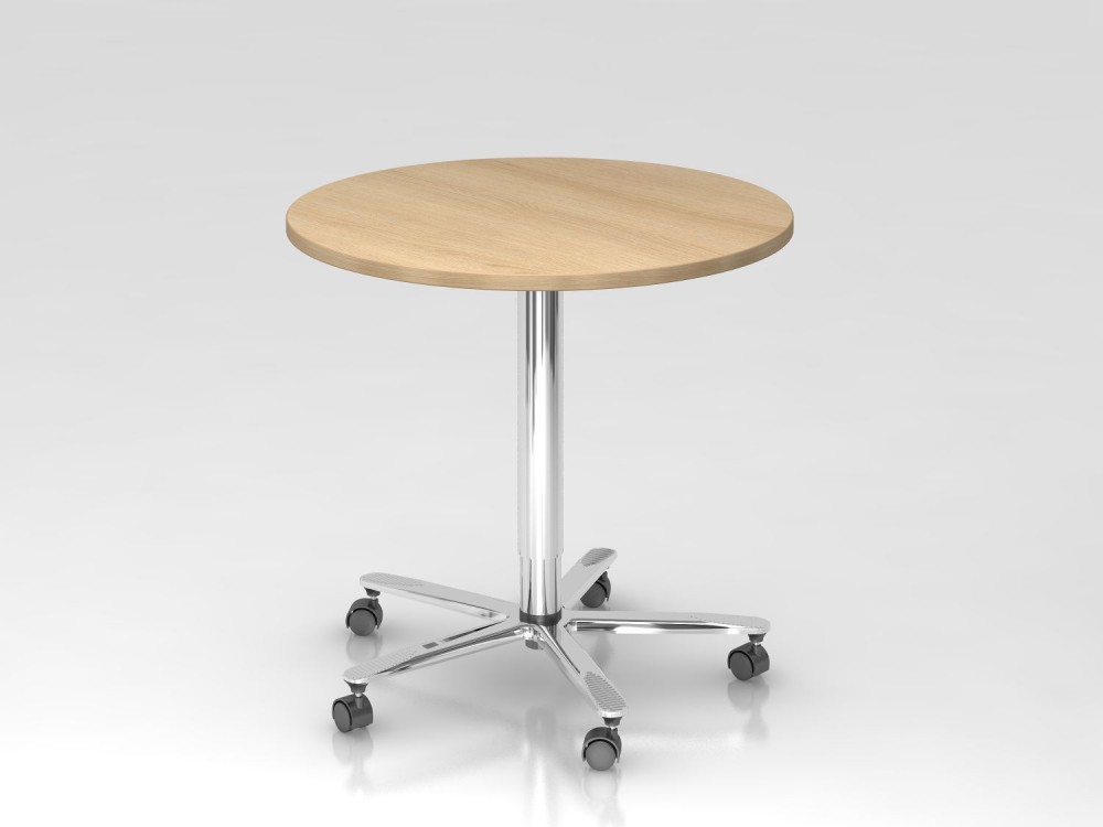 Säulenhubtisch 80cm, rund Eiche/Chrom | Schreibtische höhenverstellbar