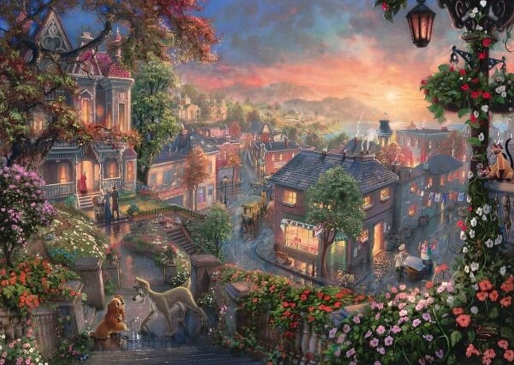 Schmidt Spiele Puzzle Thomas Kinkade Disney Susi und Strolch, 1000 Teile