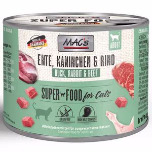 MACs Cat Ente Kaninchen Rind getreidefreies Futter für Katzen 6x200g