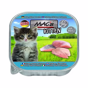MACs Cat Schale Kitten Pute Huhn Lachs Nassfutter für Babykatzen 100g