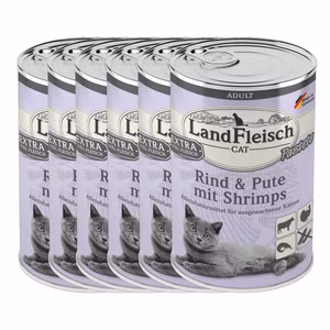 LandFleisch Cat Adult Pastete mit Rind Pute Shrimps 6x400g