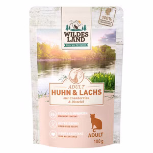 Wildes Land Huhn und Lachs getreidefrei für Katzen 12x100g