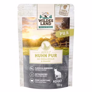 Wildes Land Huhn Pur mit Distelöl Monofutter für Katzen 100g