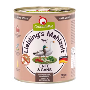 GranataPet Lieblings Mahlzeit Ente Gans für Hunde 6x800g