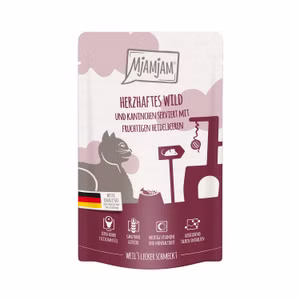 MjAMjAM herzhaftes Wild und Kaninchen an fruchtigen Heidelbeeren für Katzen 125g