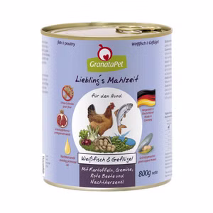 GranataPet Lieblings Mahlzeit Weissfisch Geflügel für Hunde 6x800g