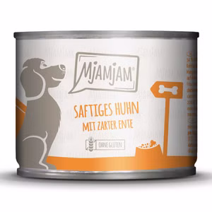 MJAMJAM saftiges Huhn mit zarter Ente an Möhrchen und gekochter Hirse für Hunde 200g