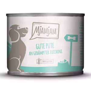 MJAMJAM gute Pute an gekochtem Reis mit gedämpfter Zucchini für Hunde 200g