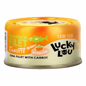 Lucky Lou Extrafood Thunfischfilet mit Karotte in Broth für Katzen 70g Dose