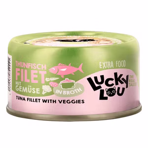 Lucky Lou Extrafood Thunfischfilet mit Gemüse in Broth für Katzen 70g Dose