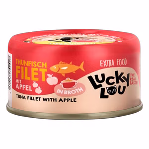 Lucky Lou Extrafood Thunfischfilet mit Apfel in Broth für Katzen 70g Dose