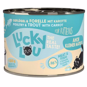 Lucky Lou Kitten Geflügel Forelle mit Karotte für junge Katzen 200g