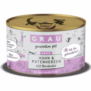 Grau Huhn Putenherzen Nassfutter für Katzen 200g