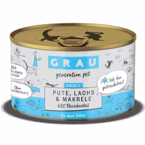 Grau Pute Lachs Makrele Nassfutter für Katzen 6x200g