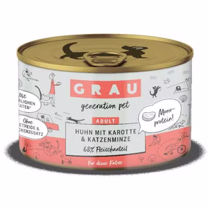 Grau Huhn mit Karotte und Katzenminze Nassfutter für Katzen 200g