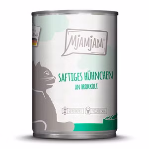 Mjamjam saftiges Hühnchen an Brokkoli Katzenfutter 400g MHD 5/26