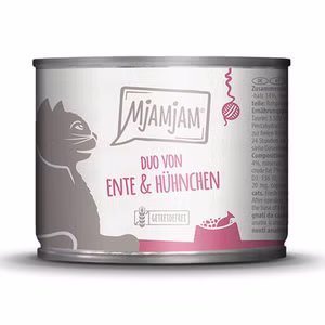 MJAMJAM DUO von zarter Ente und saftiges Hühnchen an Möhrchen für Katzen 200g