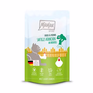 MJAMJAM Chicks and Friends saftiges Hühnchen an Brokkoli für Katzen 125g
