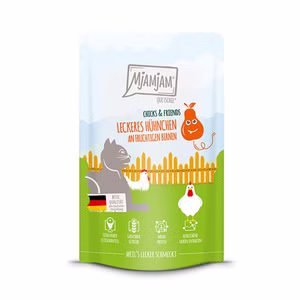 MJAMJAM Chicks and Friends leckeres Hühnchen an fruchtigen Birnen für Katzen 125g
