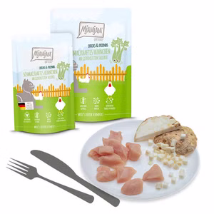 MJAMJAM Chicks and Friends schmackhaftes Hühnchen an gedünstetem Sellerie für Katzen 12x125g