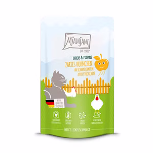 MJAMJAM Chicks and Friends zartes Hühnchen an schmackhaften Apfelstückchen für Katzen 125g